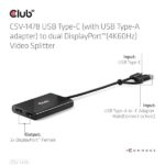 Club 3D Video Splitter - CSV-1478 (4K60HZ, 3.2 USB-C (USB-A adapterrel) to 2xDisplayPort) - Image 4