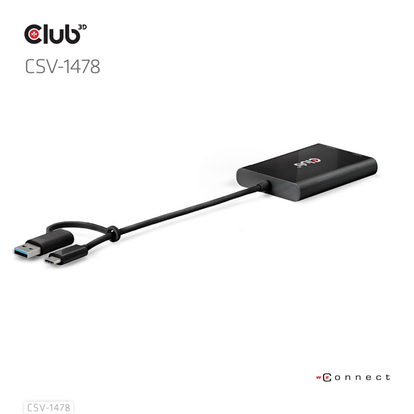 Club 3D Video Splitter - CSV-1478 (4K60HZ, 3.2 USB-C (USB-A adapterrel) to 2xDisplayPort) - Image 5