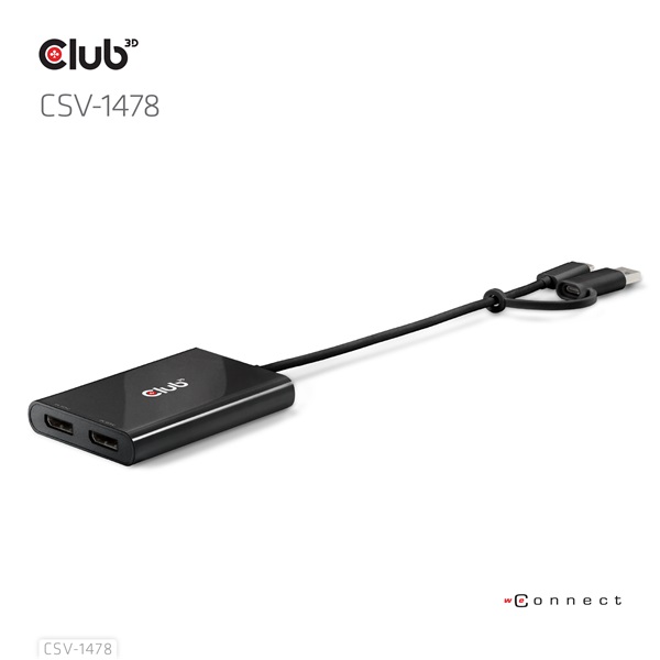Club 3D Video Splitter - CSV-1478 (4K60HZ, 3.2 USB-C (USB-A adapterrel) to 2xDisplayPort) - Image 6