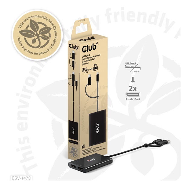 Club 3D Video Splitter - CSV-1478 (4K60HZ, 3.2 USB-C (USB-A adapterrel) to 2xDisplayPort) - Image 8