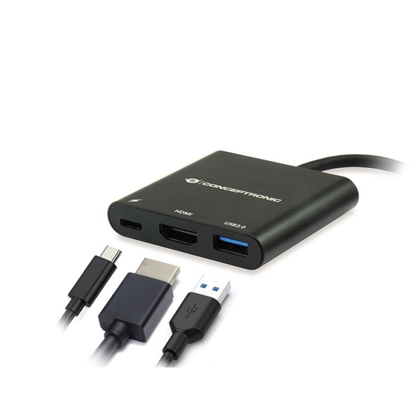Conceptronic Notebook Dokkoló - DONN01B (USB-C to HDMI+USB-C PD:60W+USB-A 3.0, fekete) - Image 3
