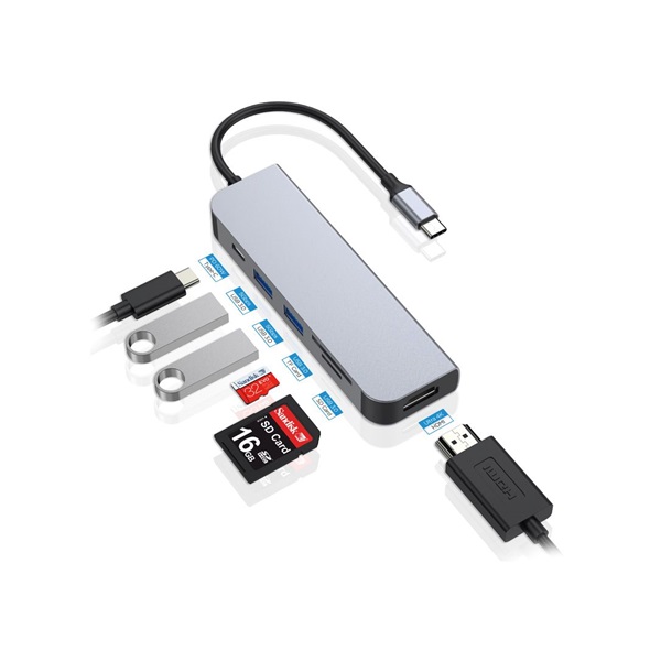 Conceptronic Notebook Dokkoló - DONN02G (USB-C to HDMI+USB-C PD:60W+USB-A+SD/TF, szürke) - Image 2