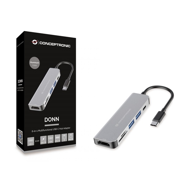 Conceptronic Notebook Dokkoló - DONN02G (USB-C to HDMI+USB-C PD:60W+USB-A+SD/TF, szürke) - Image 3