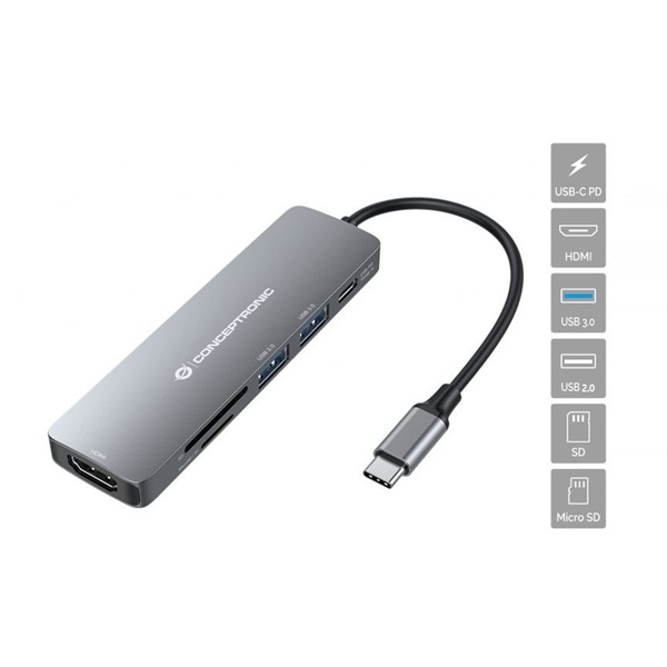 Conceptronic_Notebook_Dokkolo_-_DONN11G_Bemenet_USB-C_Kimenet_HDMI_USB-C_PD60W_USB-A_30_20_ezust-i351741.jpg Conceptronic Notebook Dokkoló - DONN11G (USB-C to HDMI+USB-C PD:60W+USB-A 3.0+2.0, ezüst) - Image 1