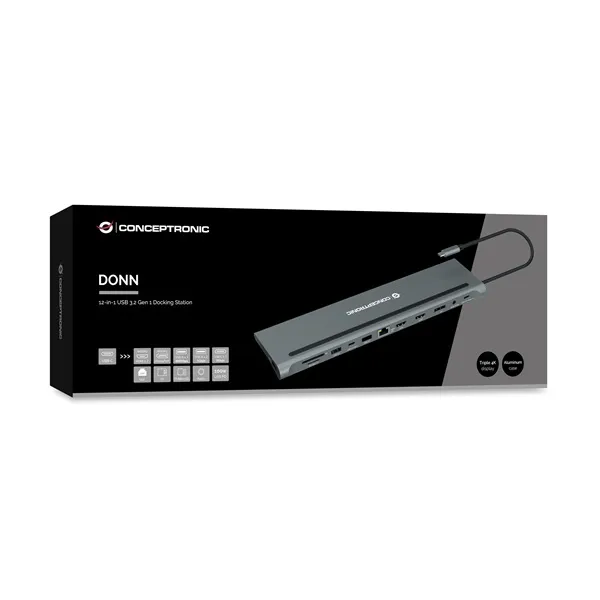 Conceptronic Notebook Dokkoló - DONN17G (USB-C to HDMI/DP/USB-C PD/USB-C data/USB 3.0/USB 2.0/SD/TF/GbE/AUX) - Image 3