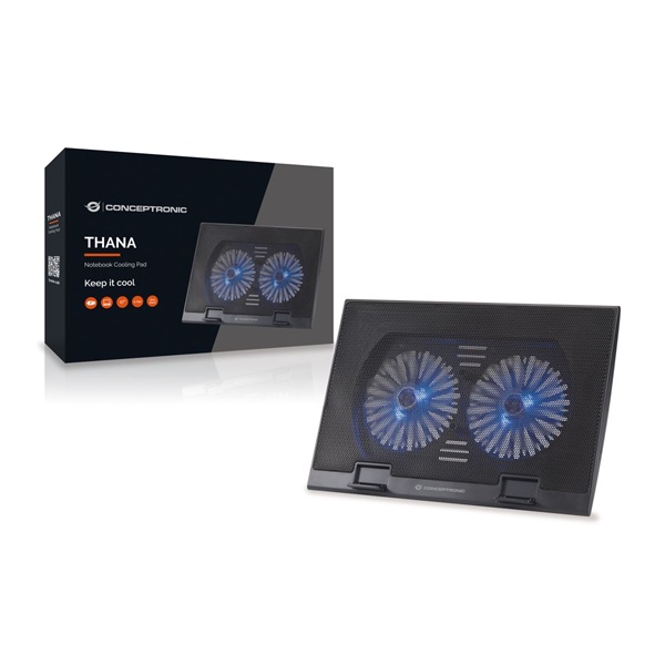 Conceptronic Notebook Hűtőpad 17"-ig - THANA02B (USB, 2x12,5cm, állítható magasság, csúszásmentes, fekete) - Image 4