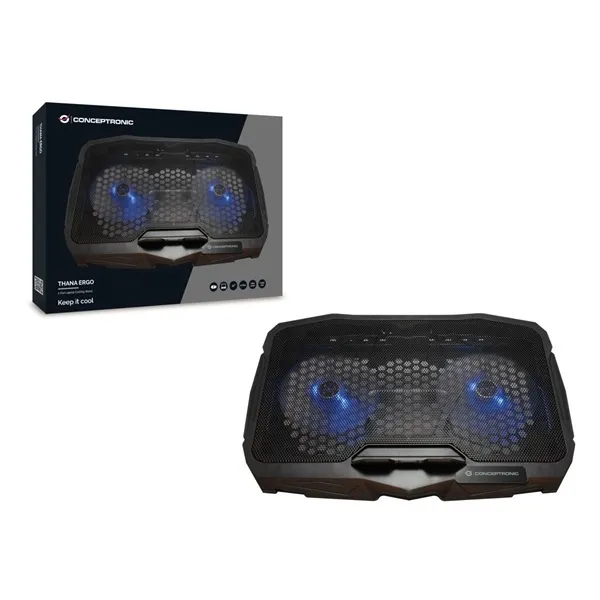 Conceptronic Notebook Hűtőpad 17"-ig - THANA07B (USB, 2x12,5cm, állítható magasság, csúszásmentes, fekete) - Image 5