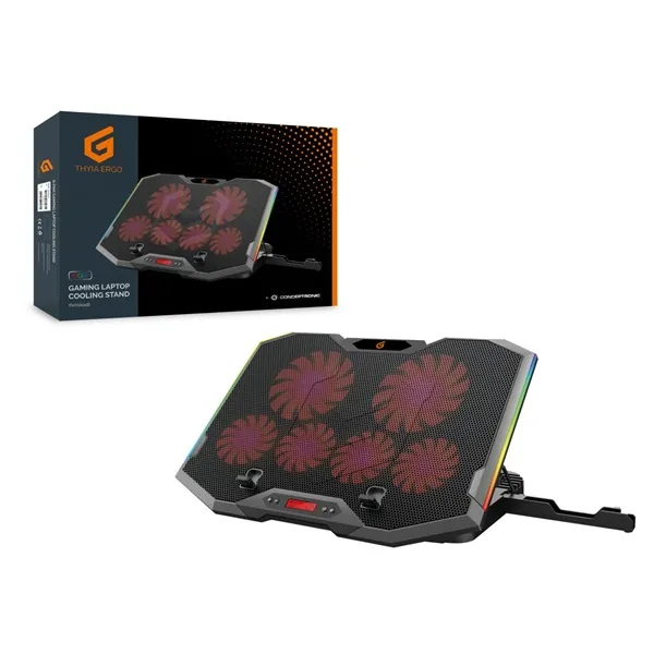 Conceptronic Notebook Hűtőpad 17"-ig - THYIA01B (USB, 6x12,5cm, LCD kijelző, állítható magasság, csúszásmentes, fekete) - Image 5