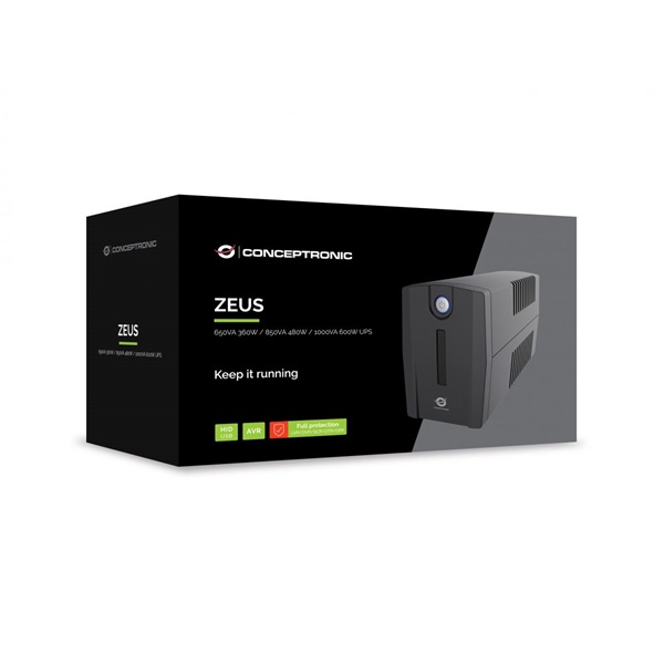 Conceptronic Szünetmentes  1000VA - ZEUS07ES (2x Schuko, line-interaktív, RJ45 vonalvédelem, HID USB, fekete) - Image 6