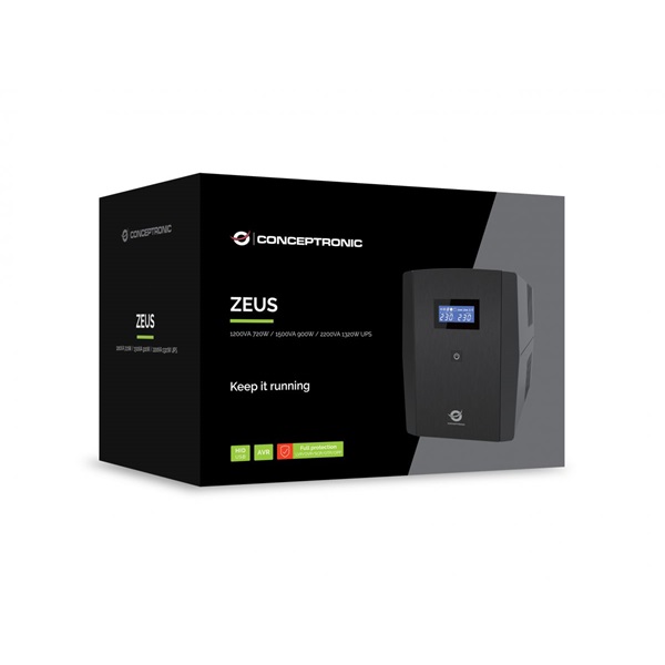 Conceptronic Szünetmentes  1500VA - ZEUS08E (6x IEC C13, line-interaktív, RJ45 vonalvédelem, HID USB, fekete) - Image 6