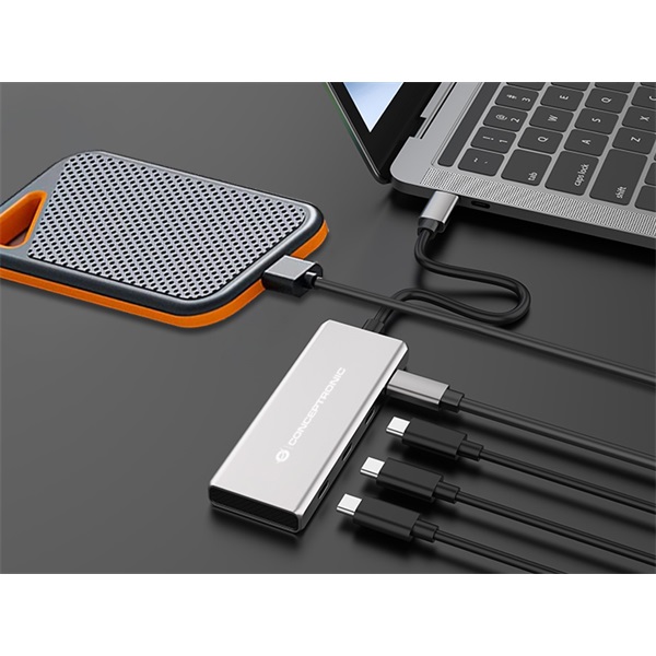 Conceptronic USB Hub - HUBBIES15G (4 Port, USB-C to 4x USB-C szürke) - Image 6