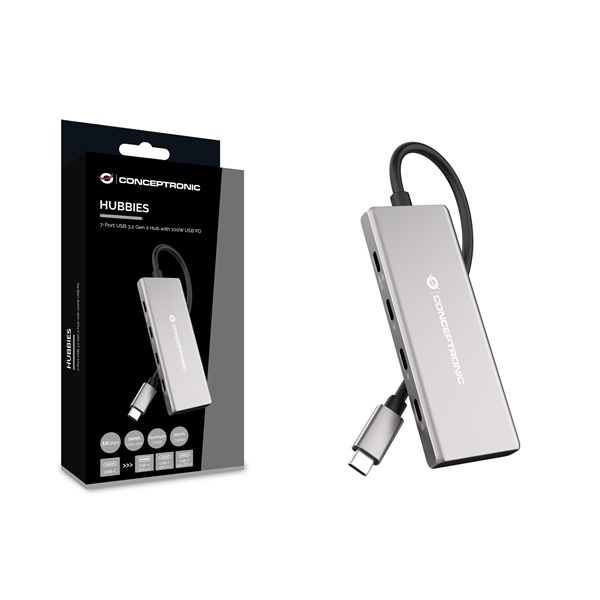 Conceptronic USB Hub - HUBBIES17G (4 Port, USB-C to 4x USB-C+3x USB-A, szürke) - Image 2