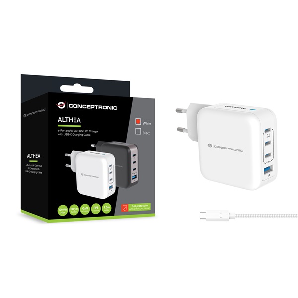 Conceptronic_telefon_tolto_adapter_kabel_-_ALTHEA18W_3xUSB-C_USB-A_100W_USB-C_tolto_kabel_feher-i427860.jpg Conceptronic telefon töltő adapter+kábel - ALTHEA18W (3xUSB-C+USB-A, 100W, USB-C töltő kábel, fehér) - Image 2