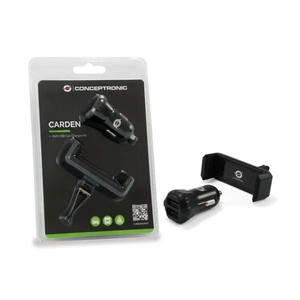 Conceptronic telefon töltő/tartó kit - CUSBCAR2AKIT (Szivargyujtós töltő: 2x USB-A, Telefontartó: 5,5-8,5 cm széles) - Image 4