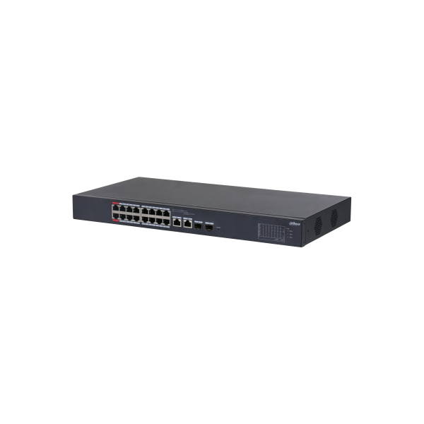 Dahua switch PoE - CS4218-16ET-135 (Cloud menedzsment; 16x 100Mbps at/af PoE; 2x 1Gbps; 2x 1Gbps SFP port; 135W PoE)