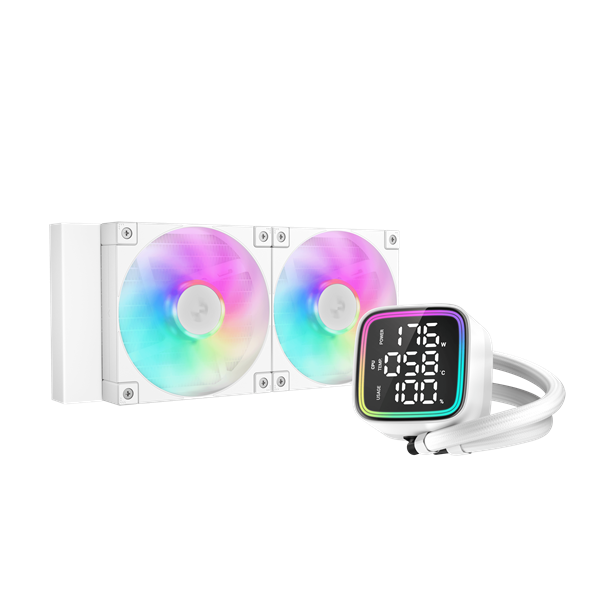 DeepCool CPU Water Cooler - LD240 WH (max 21dB; max. 122,39 m3/h; 2x12cm, LED kijelző, fehér)