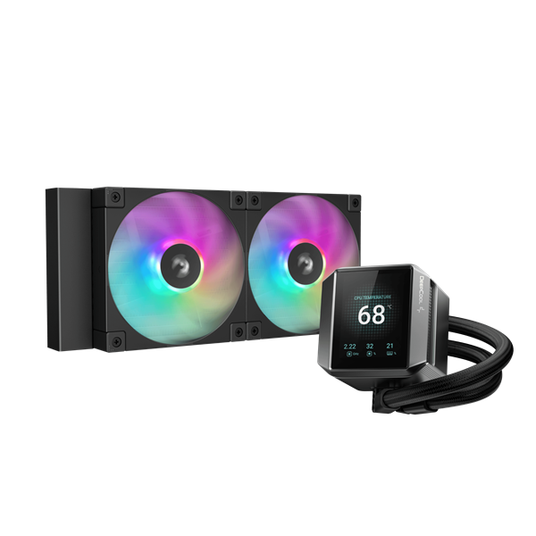 DeepCool CPU Water Cooler - MYSTIQUE 240 ARGB (max 21dB; max. 123,09 m3/h; 2x12cm, LED kijelző, fekete) - Image 1