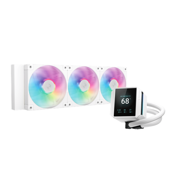 DeepCool CPU Water Cooler - MYSTIQUE 360 WH ARGB (max 21dB; max. 123,09 m3/h; 3x12cm, LED kijelző, fehér) - Image 1
