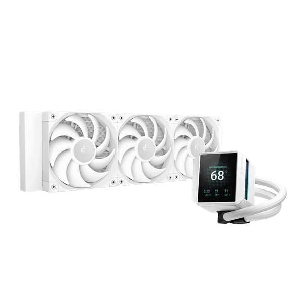 DeepCool CPU Water Cooler - MYSTIQUE 360 WH (max 21dB; max. 123,09 m3/h; 3x12cm, LED kijelző, fehér) - Image 1