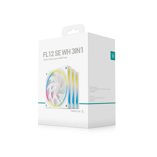 DeepCool Cooler 12cm - FL12 SE WH (3in1) (28.67dB; max.86,20 m3/h; 3x12cm, 3pin; hydro bearing, ház hűtésre, RGB, PWM) - Image 7