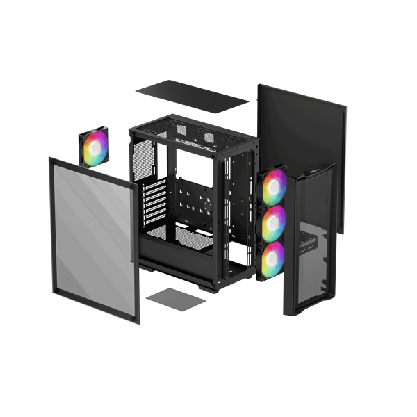 DeepCool Számítógépház - CC560 MESH V2 (ablakos, 4x12cm A-RGB ventilátor, ATX, 2xUSB3.0, fekete) - Image 11