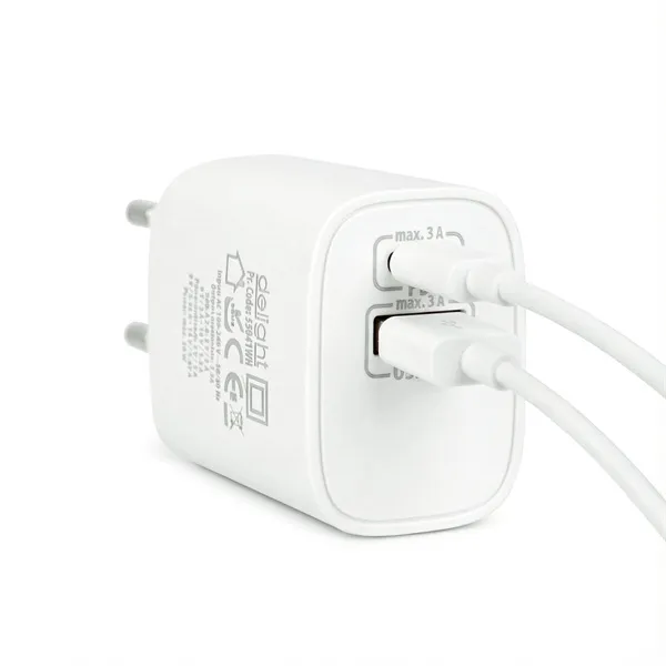 Delight Telefon töltő  - 1db Type-C + 1db USB PD20W gyorstöltéssel, Fehér - Image 5