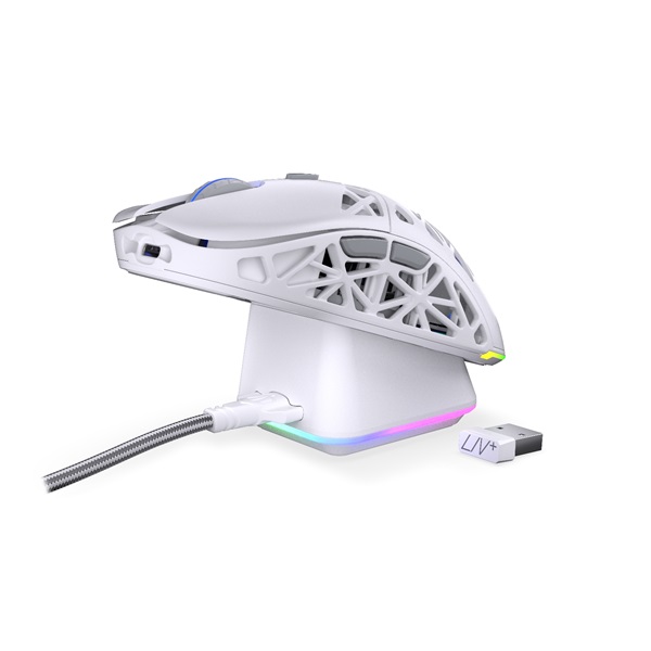 Endorfy Wireless Egér - LIV Plus Onyx White (Honeycomb, 26 000 DPI, ARGB, PixArt PAW3395, optikai, fehér) + dokkoló - Image 9
