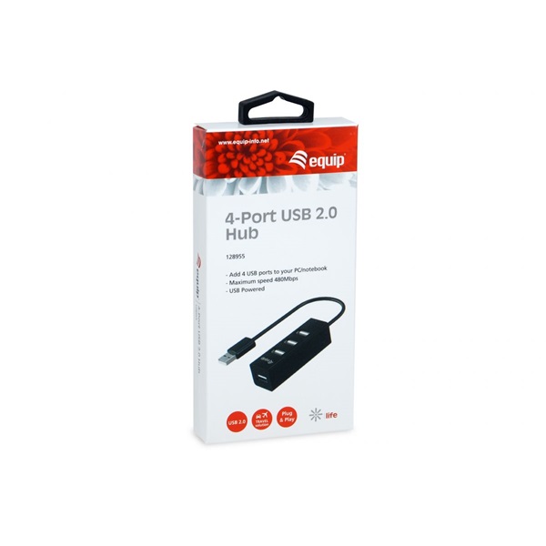 Equip-Life USB Hub - 128955 (4 Port, USB2.0, USB tápellátás, kompakt dizájn, fekete) - Image 3