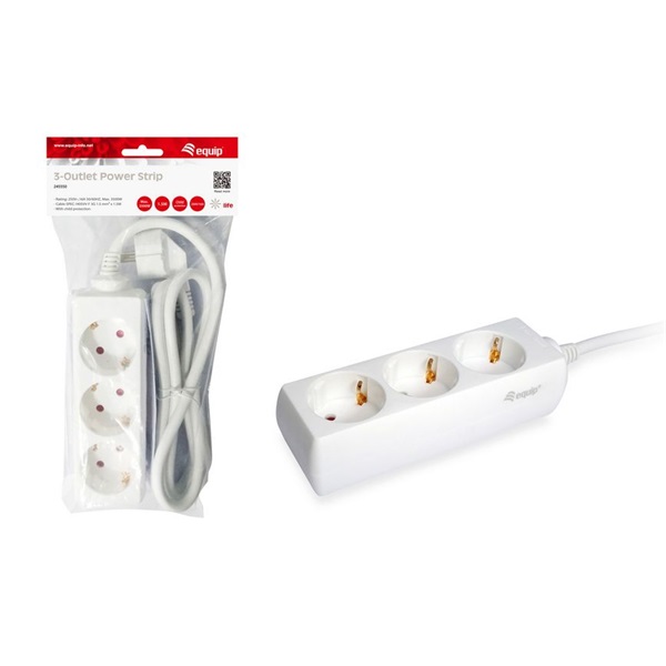 Equip Hálózati Elosztó - 245550 (3 Schuko, Max.: 3500W, 1,5m kábel, fehér) - Image 5