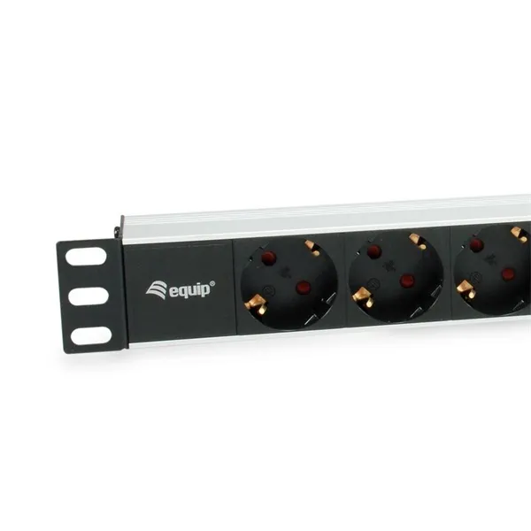 Equip Hálózati Elosztó - 333292 (Schuko, 9 Schuko, Rack 1U, 1,8m kábel, aluminium, fekete) - Image 2