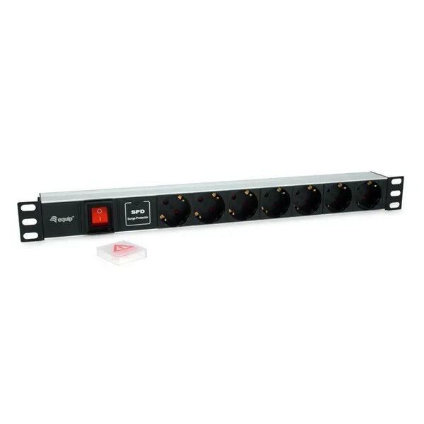Equip Hálózati Elosztó - 333309 (Schuko, 7 Schuko, Rack 1U, túlfeszültség védelett, 1,8m kábel, aluminium, fekete) - Image 2