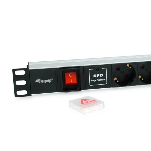 Equip Hálózati Elosztó - 333309 (Schuko, 7 Schuko, Rack 1U, túlfeszültség védelett, 1,8m kábel, aluminium, fekete) - Image 3