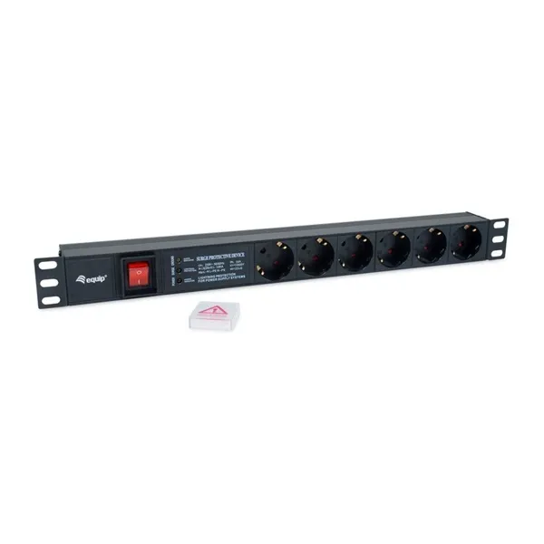Equip Hálózati Elosztó - 333317 (Schuko, 6 Schuko, túlfeszültség védett, Rack 1U, 1,8m kábel, fekete) - Image 2