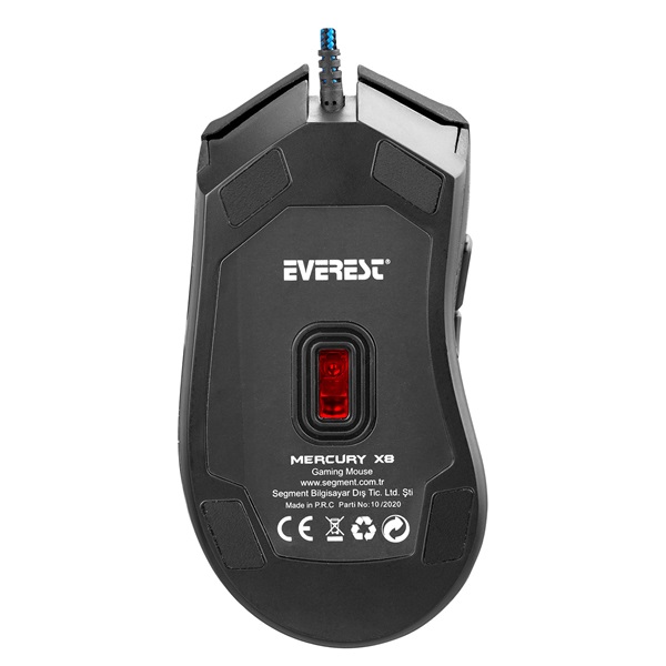 Everest Gamer Egér - Mercury X8  (3200 DPI, 6gomb, 1,8m harisnyázott kábel, optikai, fekete, RGB LED) - Image 6