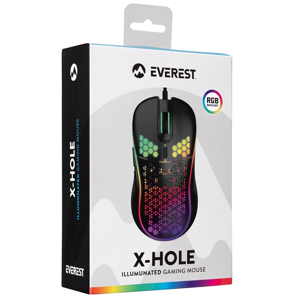 Everest Gamer Egér - SM-G66 X-HOLE  (8000 DPI, 7gomb, 1,5m harisnyázott kábel,optikai, fekete, RGB LED) - Image 8