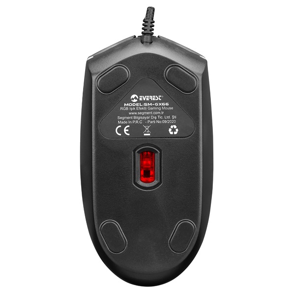 Everest Gamer Egér - SM-GX66  (1600 DPI, 4gomb, 1,25m harisnyázott kábel, optikai, fekete, RGB LED) - Image 7