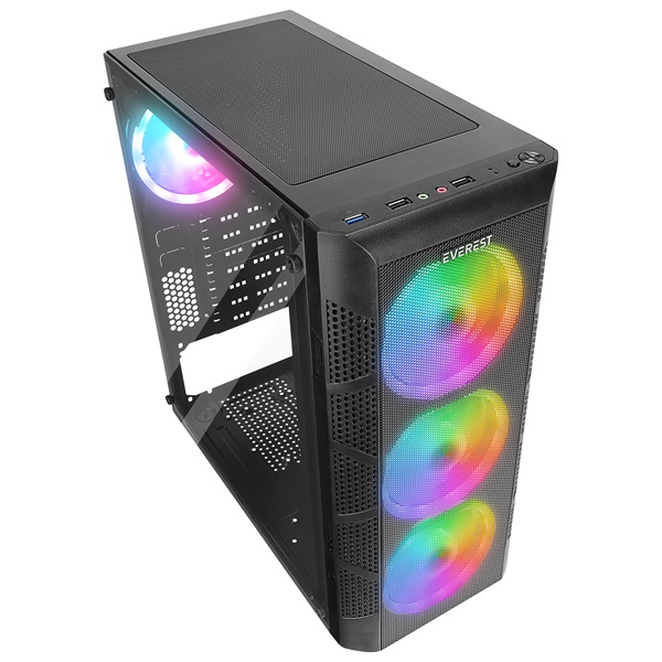 Everest Számítógépház - CREST V1 (fekete; üveg; ATX; alsó táp; 4x120mm RGB, 1xUSB3.0 + 2xUSB2.0) - Image 6