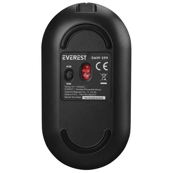 Everest Vezeték nélküli Egér - SMW-399 Black Rechargeable Super Quiet (1600 DPI, 3 gomb, optikai, fekete) - Image 9