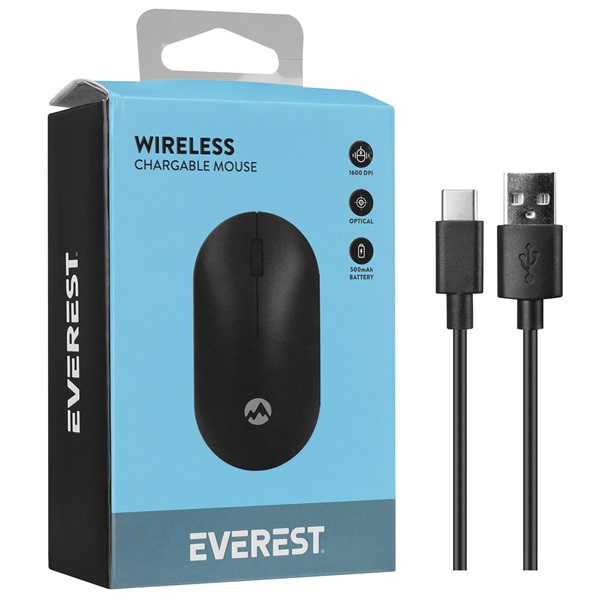 Everest Vezeték nélküli Egér - SMW-399 Black Rechargeable Super Quiet (1600 DPI, 3 gomb, optikai, fekete) - Image 10