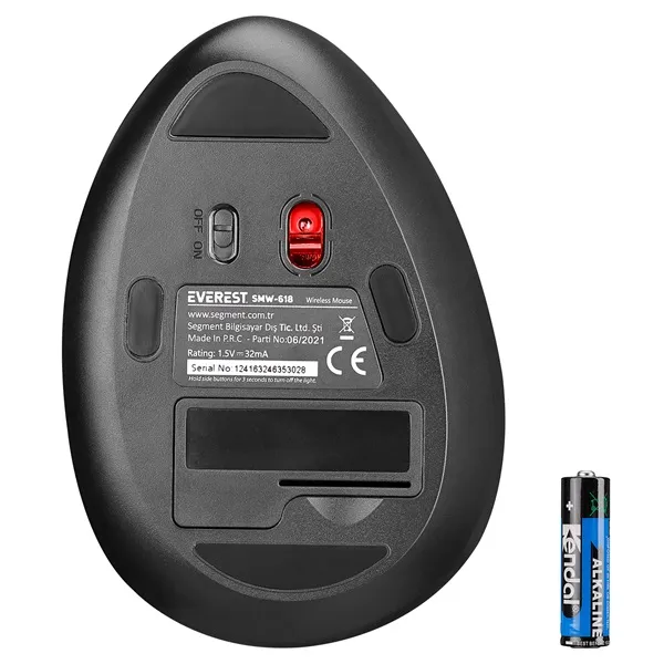 Everest Vezeték nélküli Egér - SMW-618  Ergonomic Vertical (1600 DPI, 6 gomb, optikai, fekete, RGB LED) - Image 6