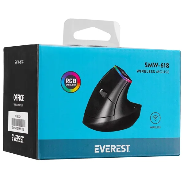 Everest Vezeték nélküli Egér - SMW-618  Ergonomic Vertical (1600 DPI, 6 gomb, optikai, fekete, RGB LED) - Image 7