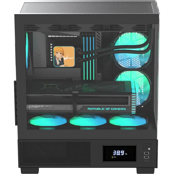 Formula Számítógépház - Crystal E1 FLOE Black (fekete, ablakos, ATX, 2xUSB3.0, 1xType-C) - Image 3