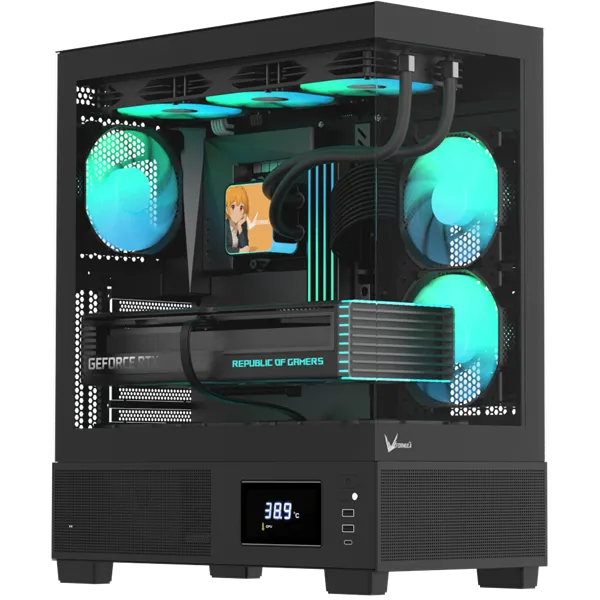 Formula Számítógépház - Crystal E1 FLOE Black (fekete, ablakos, ATX, 2xUSB3.0, 1xType-C)