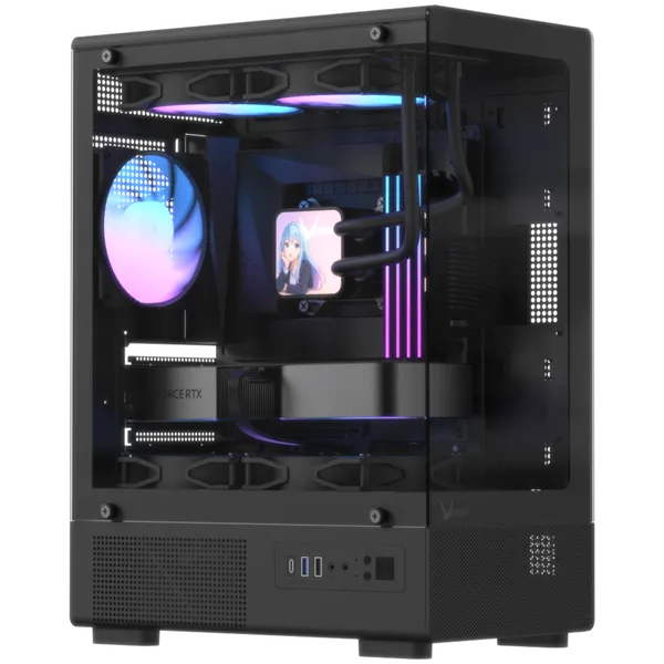 Formula Számítógépház - Crystal Z1CM Plus Black AR V2 (fekete, ablakos, mATX,3x12 cm venti,1xUSB2.0, 1xUSB3.0, 1xType-C)