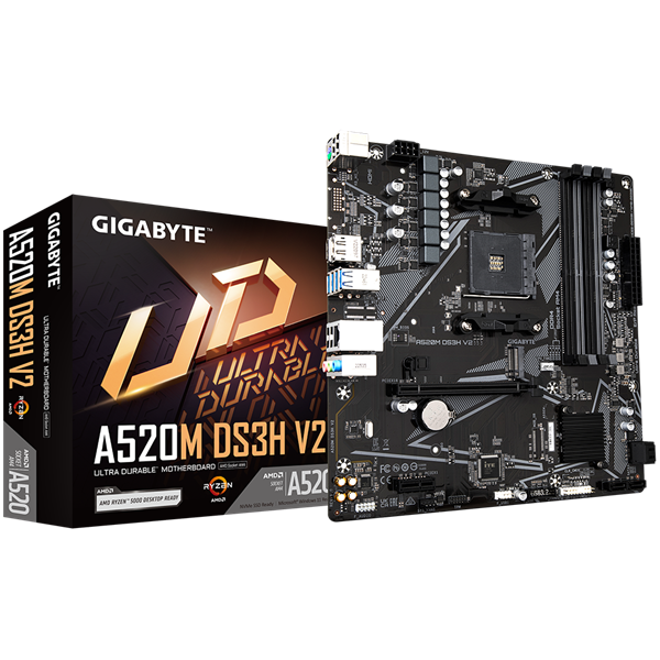 Gigabyte Alaplap - AMD A520M DS3H V2 AM4 (A520M, 4xDDR4 3200MHz, PCI-E, RAID, 4xSATA3, M.2, 6xUSB2.0, 6xUSB3.1) - Image 2