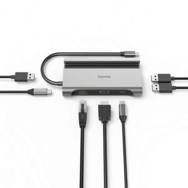 Hama USB HUB - 200143 (USB-C 7in1, 3xUSB 3.1, 2xUSB-C, 1xHDMI, 1xLAN, 100W PD, szürke) - Image 2