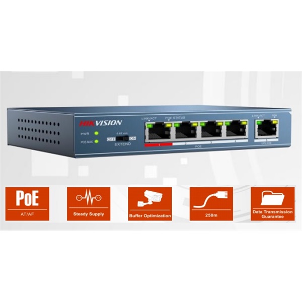 Hikvision Switch PoE - DS-3E0105P-E (4 port 100Mbps, 60W, 1xRJ45 100Mbps)