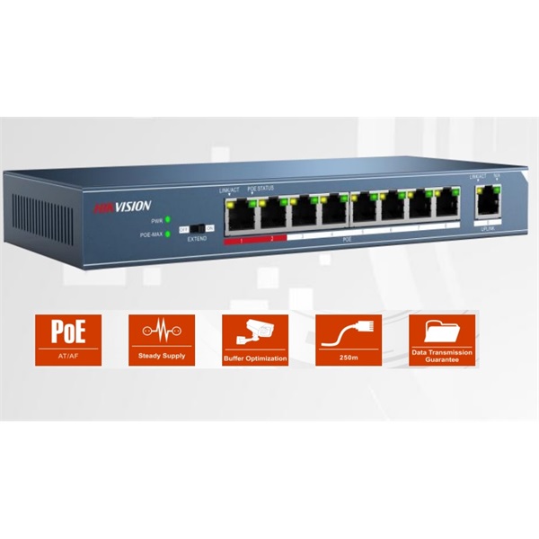 Hikvision Switch PoE - DS-3E0109P-E (8 port 100Mbps, 115W, 1xRJ45 100Mbps)