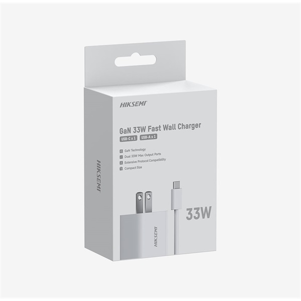 Hikvision HIKSEMI Telefon töltő - 1db USB-C, 1db USB-A + USB-C kábel, 33W, US plug - Image 3