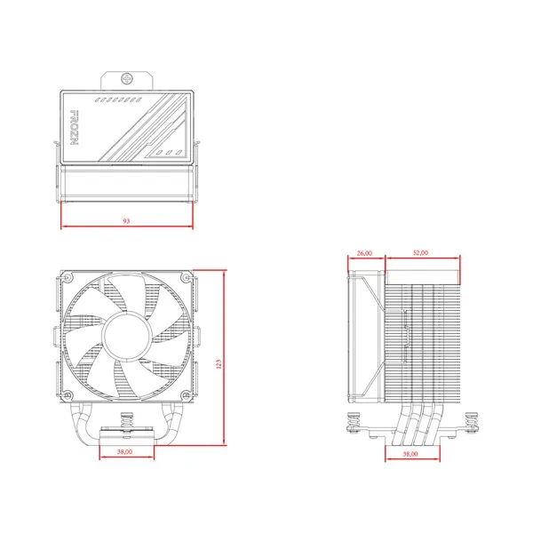 ID-Cooling CPU Cooler - FROZN A400 ARGB (25,8dB; max. 77,81 m3/h; 4pin csatlakozó, 4 db heatpipe, 9cm, PWM) - Image 7